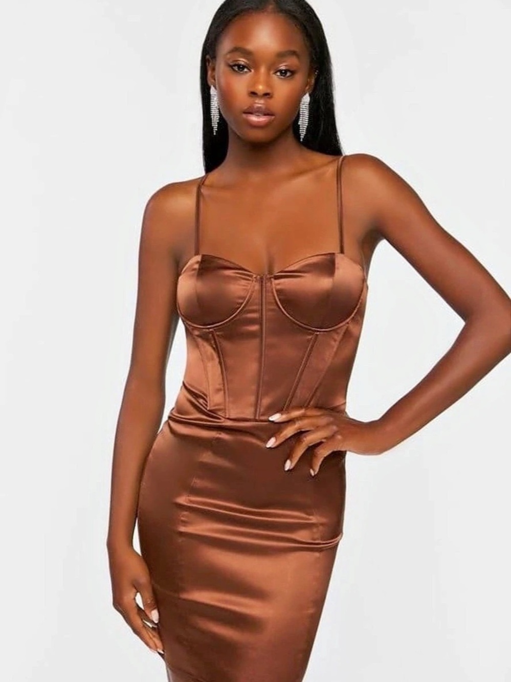 Forever 21 Satin Bustier Mini Dress Brown Size Medium